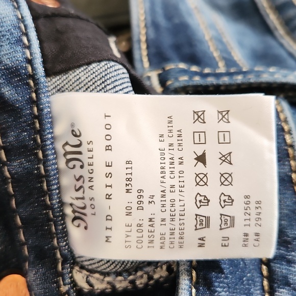 Miss Me Dark Blue Boot Cut Jeans Blingy Rhinestone Pockets - Picture 7 of 7